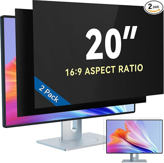 IPROKKO [2-Pack 20 Inch Computer Privacy Screen Filter for 16:9 Widescreen Monitor, Removable 20in Anti Blue Light Glare Privacy Shield, Anti Spy Security Protector for Hp Dell Asus Acer Samsung
