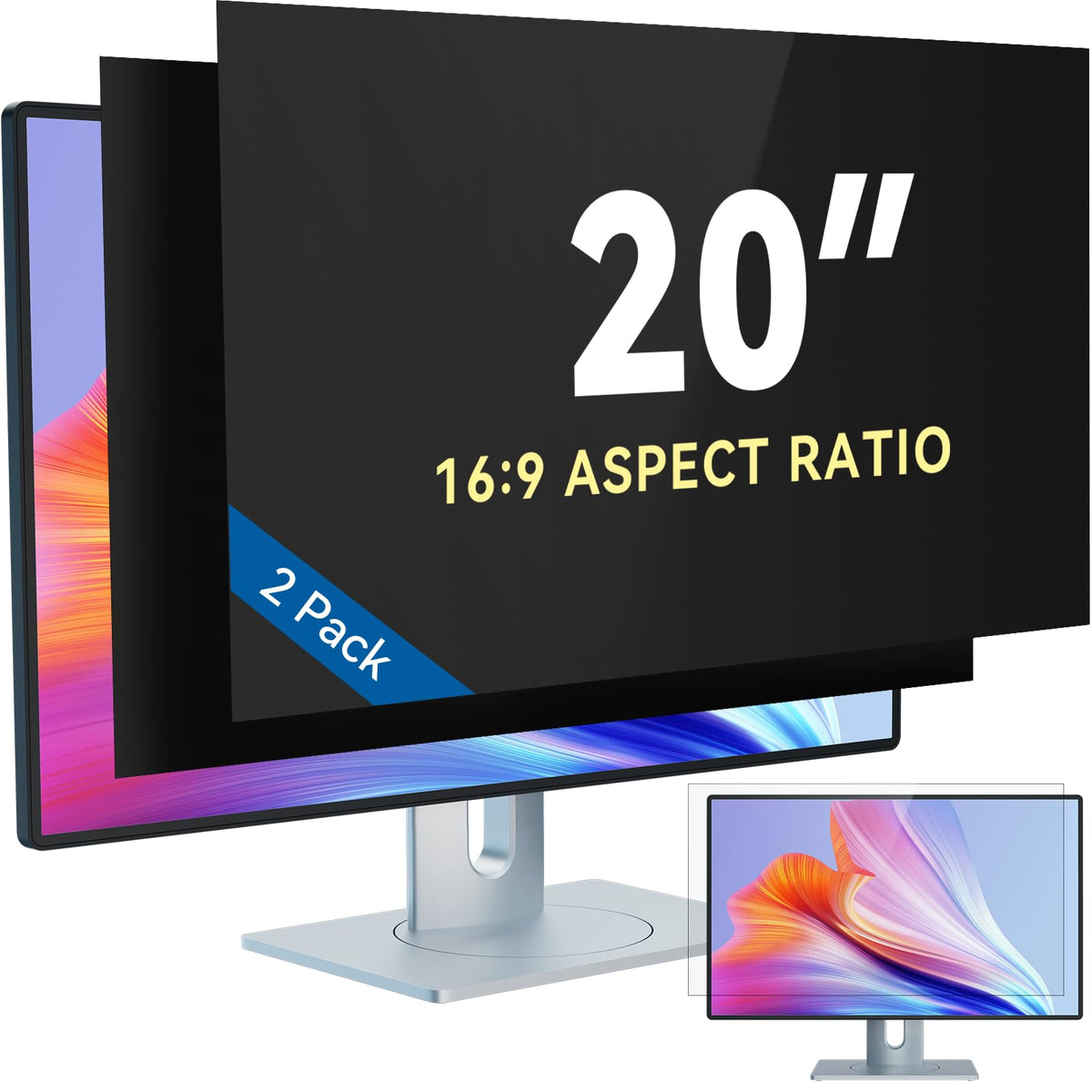 IPROKKO [2-Pack] 23.8 Inch Computer Privacy Screen Filter for 16:9 Widescreen Monitor, Removable 23.8in Anti Blue Light Glare Privacy Shield, Anti Spy Security Protector for Hp Dell Asus Acer Samsung