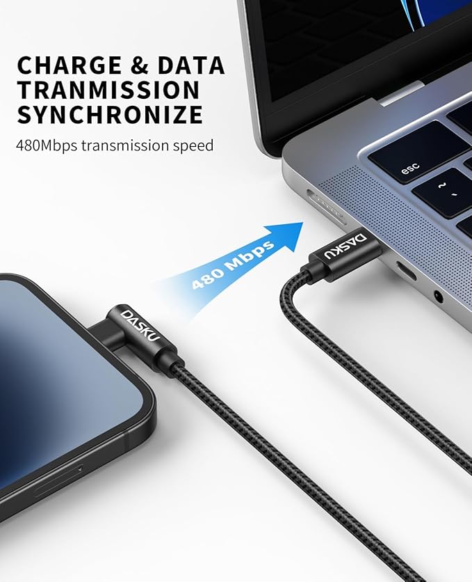 Apple USB C to Lightning Cable 2Pack - 6FT Right Angle 90 Degree iPhone Charging Cable - Long Nylon Braided - Compatible with iPhone 14/13/Pro/12/Max/11/XS/XR/8/Plus