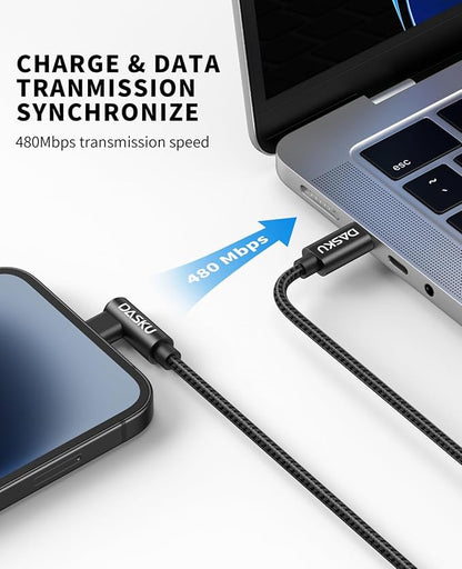 Apple USB C to Lightning Cable 2Pack - 6FT Right Angle 90 Degree iPhone Charging Cable - Long Nylon Braided - Compatible with iPhone 14/13/Pro/12/Max/11/XS/XR/8/Plus