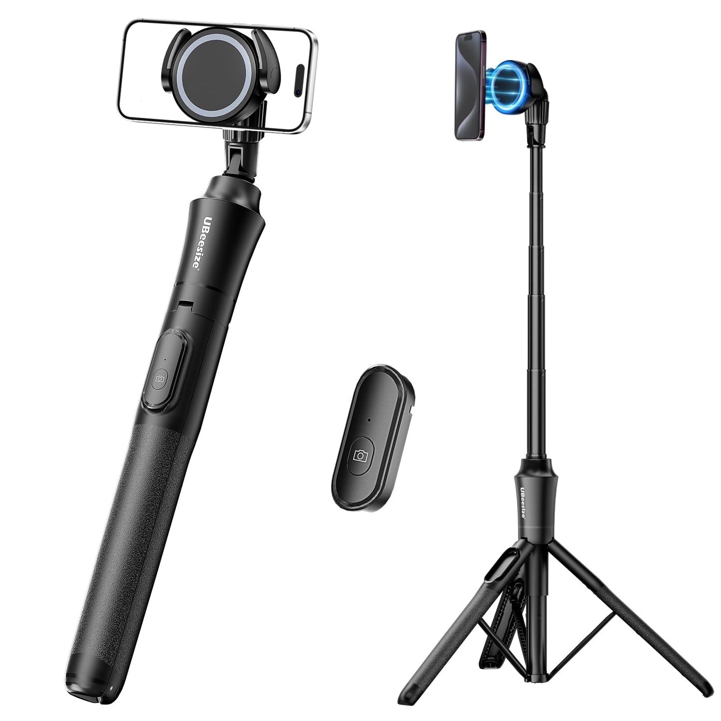UBeesize 62'' Magnetic Selfie Stick Phone Tripod with Wireless Remote, Extendable Cell Phone Tripod Stand, Compatible with MagSafe, Cellphone Tripod for iPhone 17 16 15 14 13 12 and Android Phones