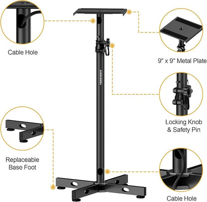 Set of 2 Studio Monitor Stands Adjustable Height Speaker Stands with Cable Management