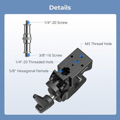 SmallRig Super Clamp Kit 2-Pack, Heavy Duty Max Load 33lb /15kg, with a 1/4"-20 & a 3/8"-16 Top Screw on a 5/8" Stud, for Photography Studio Video Camera Lighting, for Round Pipe and Flat Surface 5318
