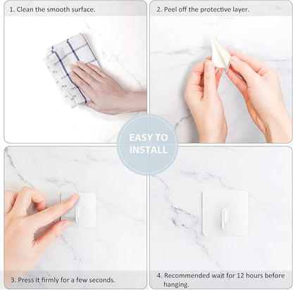 VIS'V Adhesive Hooks, Metal Shower Wall Stick on Hooks, Waterproof, 2 Extra Adhesive Strips, White, 4 Pcs