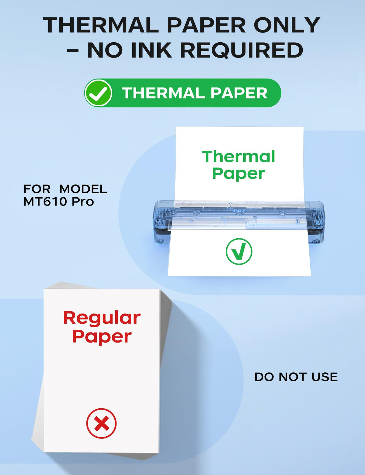 PRT MT610 Portable A4 Thermal Printer, Inkless Bluetooth Printer for Phone