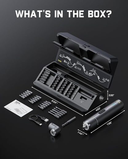 Fanttik S2 Pro Electric Screwdriver, Cordless Screwdriver Set, 7 Torque Settings, 0.5 to 6N.m, 20 Magnetic Bits, 1/4''Hex Shank, with 90° Angle Adapter, for Furniture, Household Repairs