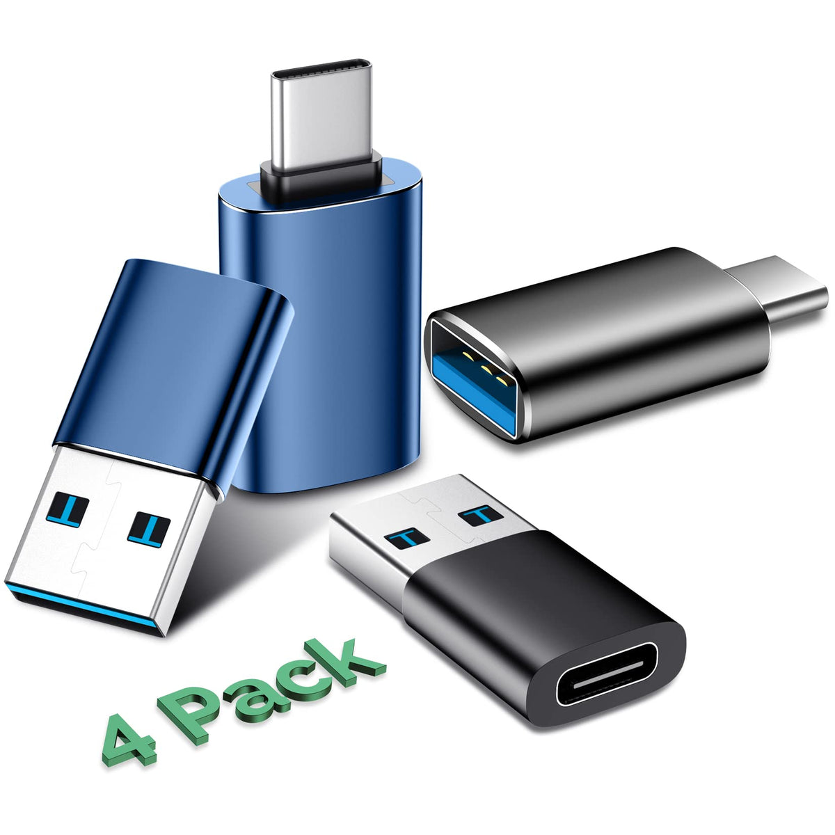 Temdan USB to USB C Adapter Combo 4-Pack, 10Gbps Type C Converter