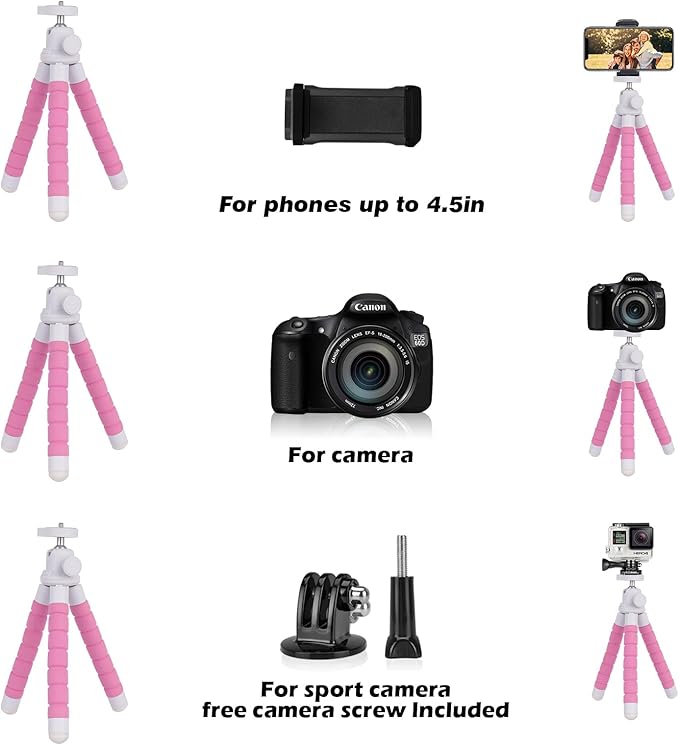 UBeesize Flexible Phone Tripod with Wireless Remote and Clip, Cell Phone Stand for Video Recording (Pink)