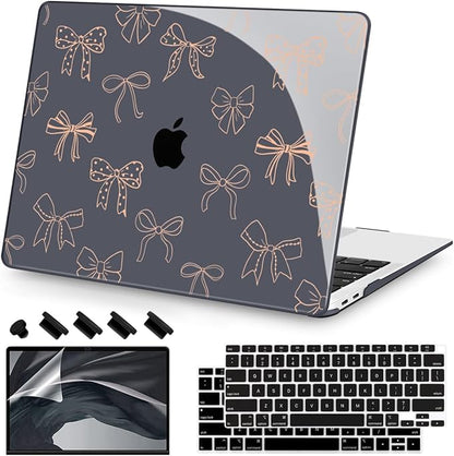 Teryeefi Case for MacBook Air 13 inch 2020 2019 2018 fits Model M1 A2337 A2179 A1932 with Retina Display with Touch ID, Plastic Hard Shell & Keyboard Cover & Screen Protector, Gold Bows A003