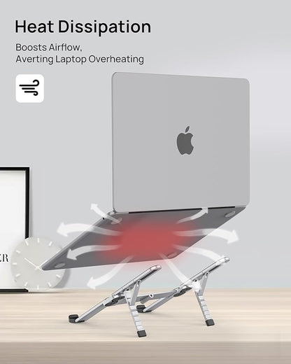 【Innovative & Ultra Compact】SODI Foldable Laptop Stand for Desk, Lightweight Portable Tablet Holder for Business Travel, Cafe, 6 Level Height Adjust Computer Holder for MacBook, Tablet 10-16", Silver