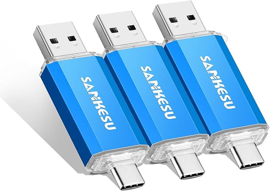 32GB 3 Pack 2-in-1 USB C Flash Drive Type-A+Type-C 3.1 Dual Drive OTG,Speed Up to 120MB/s USB C Storage Flash Drive Compatible with iPhone 16/15, Android Smartphone/Tablets/Computers