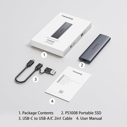 fanxiang 2TB External SSD - Portable SSD External Solid State Drive, 1000MB/s,USB 3.2 Gen2 Type-C, Aluminum Alloy, External Hard Drive for iPhone15/16,Android, Mac, Windows -PS1008