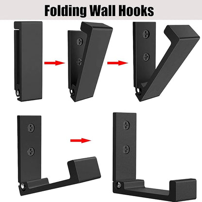 Folding Coat Hooks, Foldable Wall Hooks for Hanging Aluminum Alloy Cloth Hanger Coat Hanger Headphones Holder Headset Wall Hanger Hook- Pack of 4