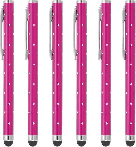 PATIKIL Stylus Pens for Touch Screens, 6 Pcs High Precision Universal Bling Stylus Crystal Metal Capacitive Pen for Touch Screen Devices Phone Tablets Laptop, Rose Red