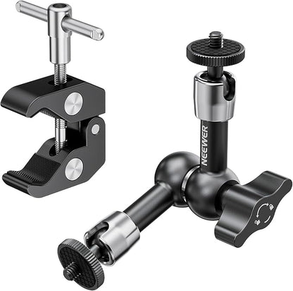 NEEWER 6"/15cm Adjustable Magic Arm with Super Clamp, 1/4" & 3/8" Threads, 1/4" Screws for Flash/LED Light/Microphone/Monitor, Compatible with SmallRig Camera Cage, Max Load: 4.4lb/2kg, ST15C