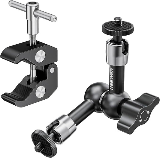 NEEWER 6"/15cm Adjustable Magic Arm with Super Clamp, 1/4" & 3/8" Threads, 1/4" Screws for Flash/LED Light/Microphone/Monitor, Compatible with SmallRig Camera Cage, Max Load: 4.4lb/2kg, ST15C