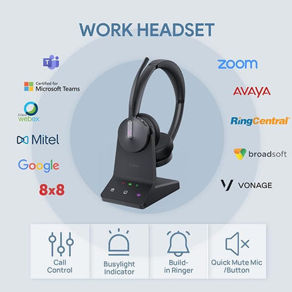 Yealink WH64 Mono UC DECT & Bluetooth Wireless Headset, 606ft Range, Single On Ear Work Headphones with 3X Noise Cancelling Mic, 26 Talk Time, Office Desk IP Phone, PC, Computer