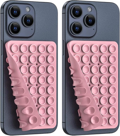 2PACK Silicone Double Sided Suction Phone Case Mount, Detachable Hands Free & Strong Grip Holder for Selfies & Videos, Compatible iPhone Android (Sand Pink, 2Pack 40 Suction Cups)
