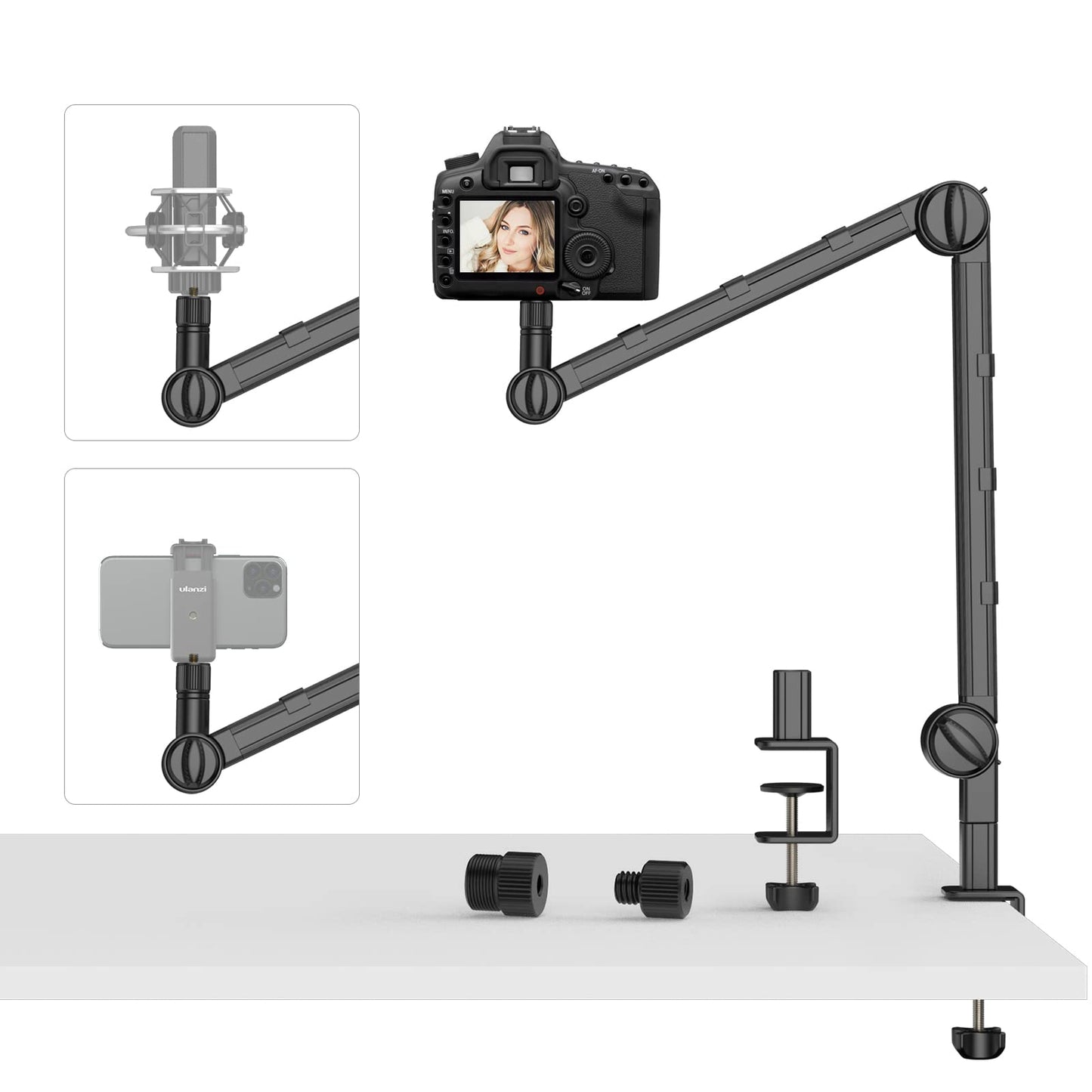 PICTRON VIJIM LS25 Camera Desk Mount, Flexible Overhead Webcam Stand with Boom Arm, Table C-Clamp Suitable for Photography Videography Live Stream