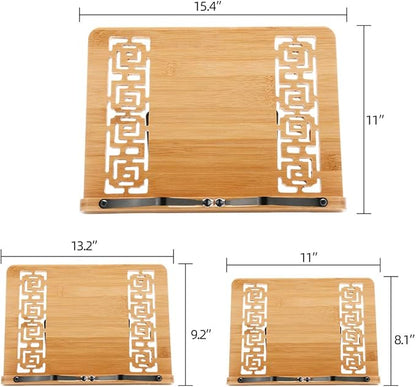 wishacc Large Size Bamboo Book Stand and Cookbook Holders for Reading Hands Free