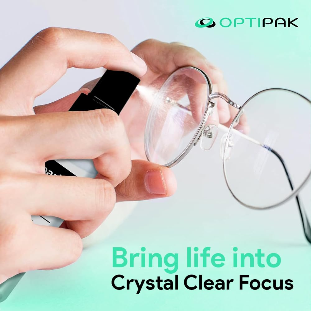 OPTIPAK Sparkle Anti-Reflective Lens Cleaner Spray kit | (1) 2oz Glasses Cleaner Spray + (1) Microfiber Cloth for Eyeglasses, Sunglasses, Lenses, Screens and Camera Cleaning Kit (2 Piece Set)