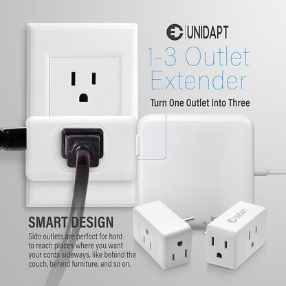 Unidapt Multi Plug Outlet Extender 2 Pack - 3 Way Wall Outlet Splitter, Cruise Ship Essentials Power Plug Adapter, Compact Travel Wall Tap Expander, Flat Angled Design, Home, Office, Dorm - White