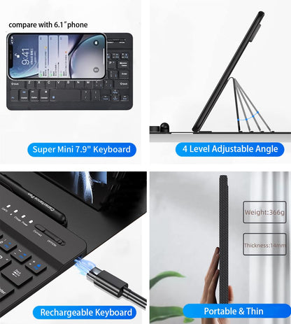 for Samsung Galaxy Z Fold 8 Ultra/8/7/6/5 Keyboard and Mouse, Portable Mini 7.9 inch Bluetooth Keyboard with Leather Case and Capacitive Pen, 4 in 1 Travel Set for Fold8 Wide Fold7 Accessories