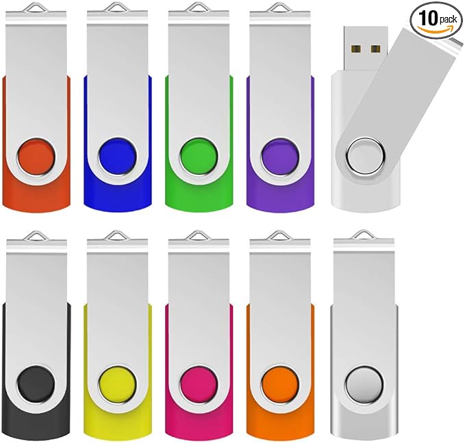 KOOTION 64GB USB 2.0 Flash Drives 10 PCS Memory Stick Swivel Thumb Drives Pen Drives (Mixcolored)