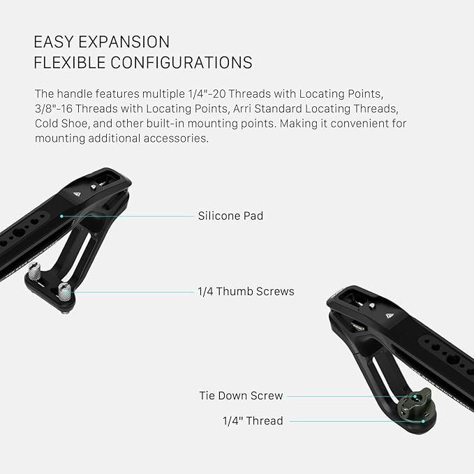 Tilta Xeno Top Handle for Filmmakers & Cameras - Black | Aluminum Alloy and Silicone Build | Fits Most Cameras/Cages | 1/4"-20 Threads w/Locating Points | Safety Release Pin (Dual 1/4"-20)