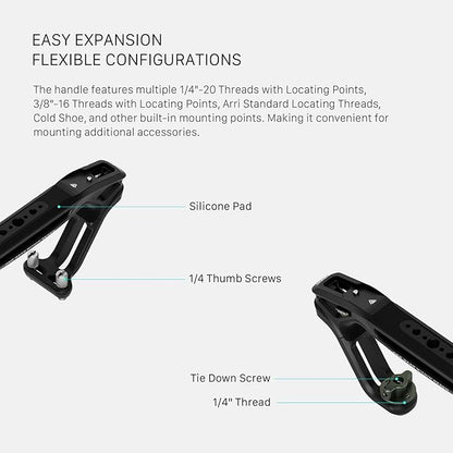 Tilta Xeno Top Handle for Filmmakers & Cameras - Black | Aluminum Alloy and Silicone Build | Fits Most Cameras/Cages | 1/4"-20 Threads w/Locating Points | Safety Release Pin (Dual 1/4"-20)
