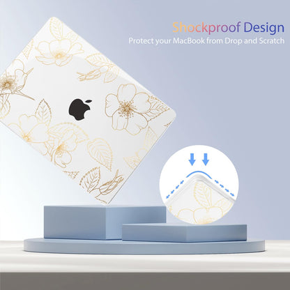 Teryeefi for MacBook Air 13.6 inch Case M5 M4 M3 M2 2022 2023 2024 2025 Model A2681 A3113 A3240 A3449 Plastic Hard Shell Cover with Screen Protector & Keyboard Cover & USB Adapter, Gold Flower Leaf