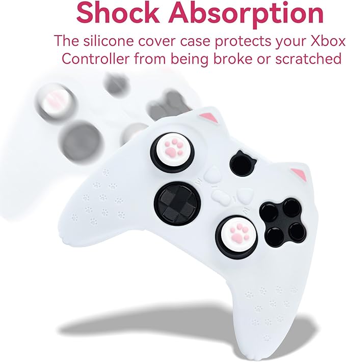 GeekShare Cat Paw Controller Skin Grips Set Anti-Slip Silicone Protective Cover Skin Case Compatible with Xbox Series X Controller with 2 Thumb Grip Caps and 1 Sticker (White)