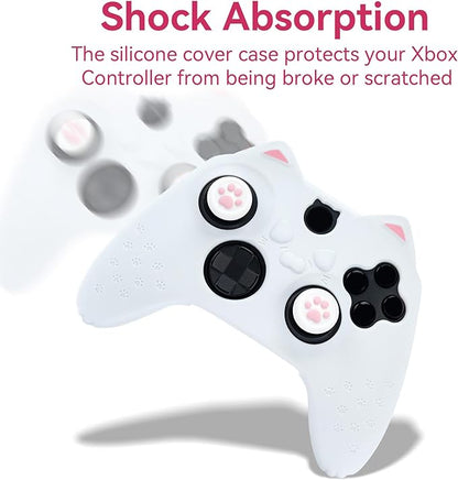 GeekShare Cat Paw Controller Skin Grips Set Anti-Slip Silicone Protective Cover Skin Case Compatible with Xbox Series X Controller with 2 Thumb Grip Caps and 1 Sticker (White)