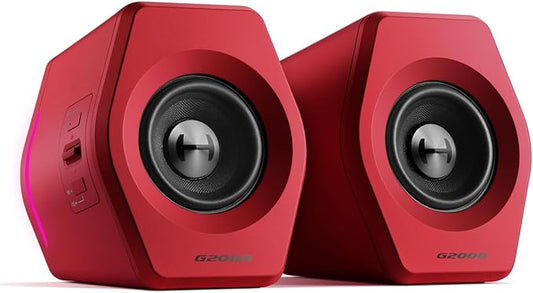 Edifier G2000 RGB Gaming Speakers, 32W Peak Power, Compact Design for PC/PS4/Desktop, Bluetooth 5.1, 3.5mm AUX, Game/Movie/Music Modes, 12 RGB Lighting Effects - Red