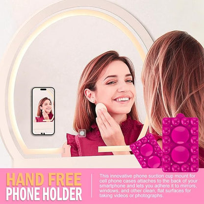 Double Sided Silicone Suction Phone Holder Mount,Compatible with iPhone and Android Cases Hands-Free Mirror Shower Phone Mount Strong Grip Holder (Rose Pink, Double Sided 2PCS)