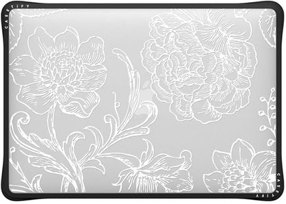CASETiFY Impact MacBook Air 13" (M1/Intel) Case [Cushioned Impact Corners/Scratch-Resistant/Anti-Slip Grip] - White line Art Flowers - Clear Black