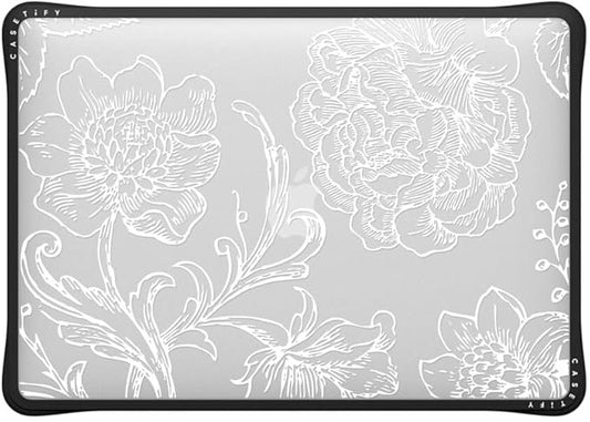 CASETiFY Impact MacBook Air 13" (M1/Intel) Case [Cushioned Impact Corners/Scratch-Resistant/Anti-Slip Grip] - White line Art Flowers - Clear Black