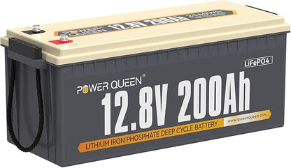 Power Queen 12V 200Ah LiFePO4 Battery with Built-in 100A BMS, 2560Wh Lithium Battery 15000+ Cycles, 10 Years Lifespan, Perfect for RV Camping, Solar Energy Storage, Back-up Power