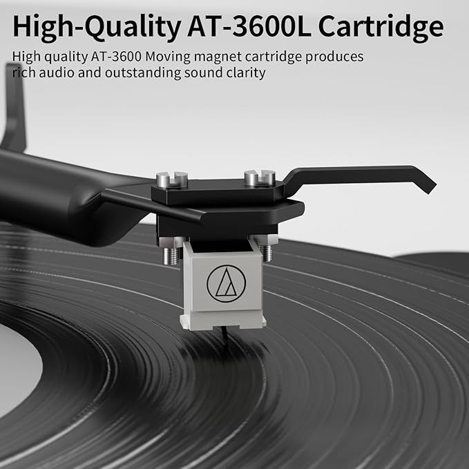 Bluetooth Turntable HiFi System with 36 Watt Bookshelf Speakers, Patend Designed Vinyl Record Player with Magnetic Cartridge, Bluetooth Playback and Auto Off