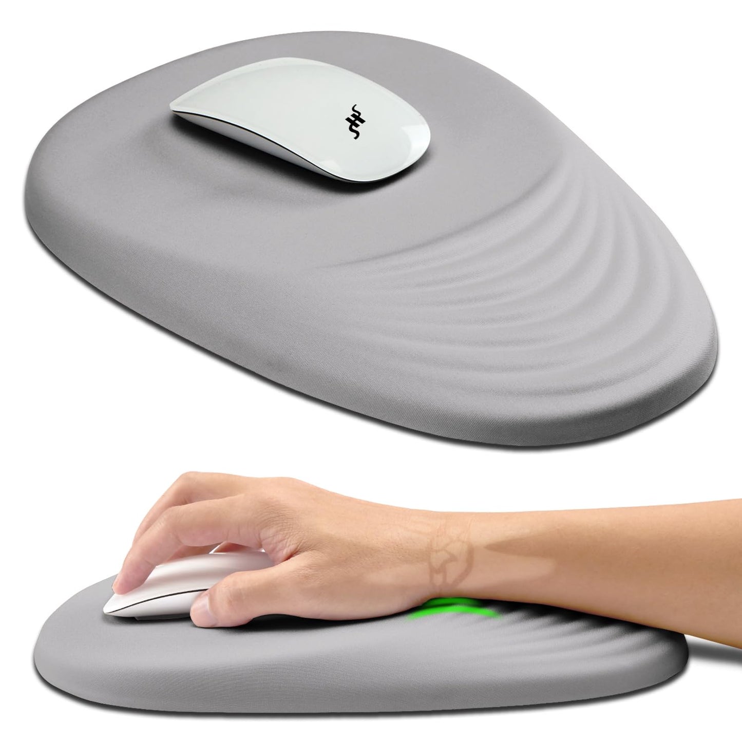 Hokafenle Ergonomic Mouse Pad Wrist Support, Terraced Slope Carpal Tunnel Wrist Pad for Mouse with Unibody Memory Foam, Wrist Rest Pain Relief Mousepad (Silvery White, 11.8x7.9 in)