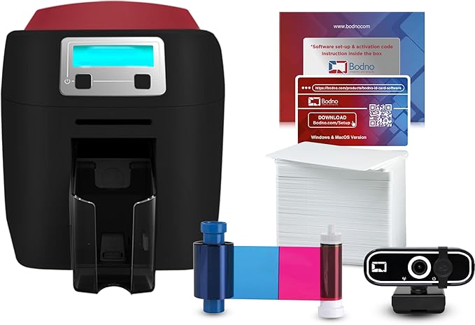 Bodno Magicard 400X Dual Sided ID Card Printer & Complete Supplies Package ID Software - Silver Edition