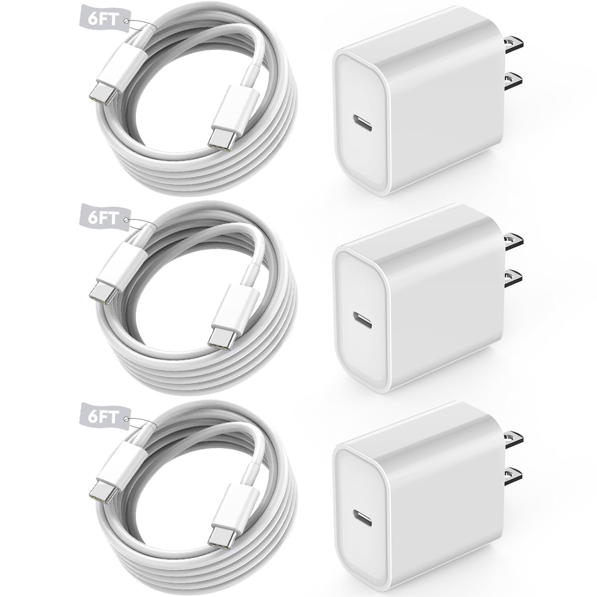 Fast USB C Charger Block,3Pack Long 6FT USBC to USBC Cable iPad Cord 20W iPhone 17 Pro Max Charger Travel Plug Fast Charging for iPhone 17/17 Air/17 Pro/16/16e/16 Pro/16Plus/15/15Pro/Pro Max/Plus,iPad