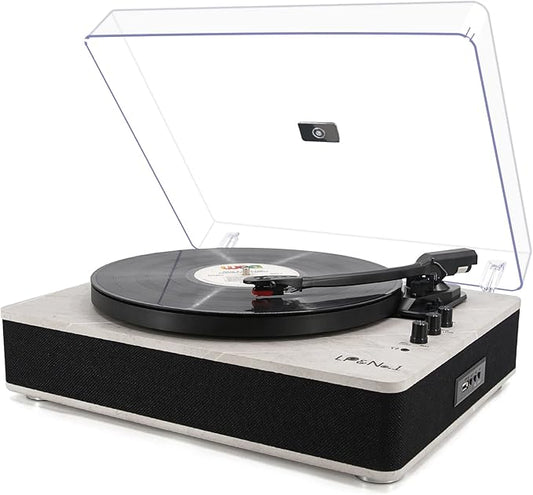 LP&NO.1 Record Player wirelessTurntable with Built-in Speakers and USB Play&Recording Belt-Driven Vintage Phonograph Record Player 3 Speed for Entertainment and Home Decoration(Light Gray)