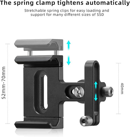 FANAUE SSD Mount Bracket SSD Holder with Cold Shoe Cable Clamp, 1.5"-2.1" for Samsung T5 T7 SSD SanDisk Compatible with BMPCC 4K /6K /6K Pro Camera Cage
