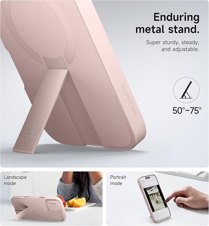 SURITCH for iPhone 16 Plus Case with Magnetic Camera Slide Cover and Adjustable Kickstand, Compatible with MagSafe, Shockproof Bumper Case Slim Protective Cover for iPhone 16 Plus 6.7 Inch, Pink