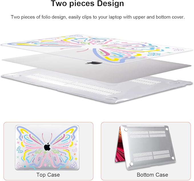 for MacBook Air 13 inch Case 2021 2020 2019 2018 for Mac A2337 M1 A2179 A1932 Cover with Touch ID, Crystal Pattern Plastic Hard Shell Case Keyboard Skin Screen Protector, Colorful Butterfly
