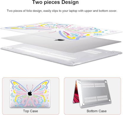 for MacBook Air 13 inch Case 2021 2020 2019 2018 for Mac A2337 M1 A2179 A1932 Cover with Touch ID, Crystal Pattern Plastic Hard Shell Case Keyboard Skin Screen Protector, Colorful Butterfly