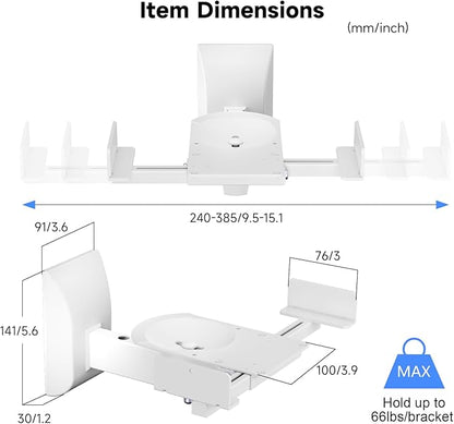 suptek Large Dual Side Clamping Bookshelf Speaker Wall Mounting Bracket for Large Surrounding Sound Speakers, Hold up to 66lbs White SPM201XLW