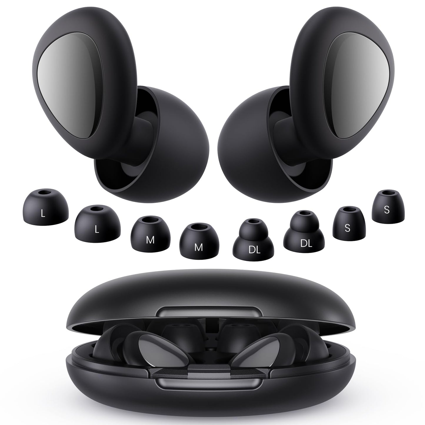 Ear Plugs for Sleeping Noise Cancelling, Reusable Silicone Ear Plugs for Noise Reduction with 8 Ear Tips, Earplugs for Sleep (Black, One Size)