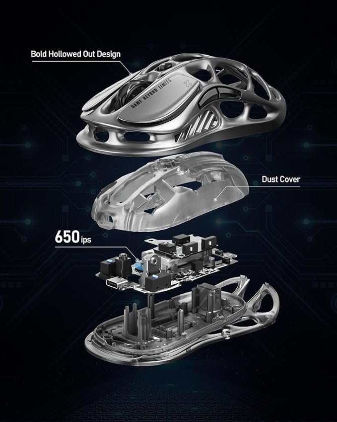 GravaStar Wireless Gaming Mice Mercury M1 Pro, Lightweight Magnesium Alloy Gaming Mouse, 26,000 DPI, PAW3395DM Sensor, Tri Mode Connection, Support 4K, Up to 200 Hours Battery Life